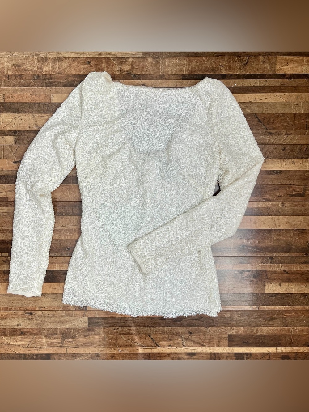 Lauren Ralph Lauren Evening Sequin Long Sleeve Boat Neck Top White Sz 2 - Picture 14 of 16